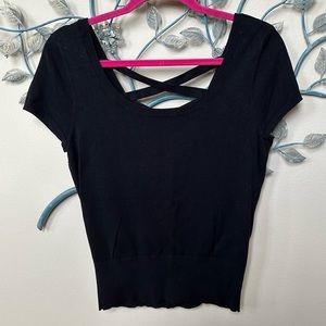 White House Black Market black short sleeve sweater criss cross open back Med